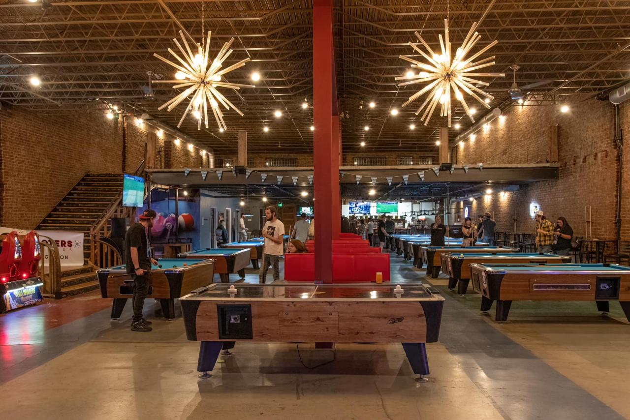Inside Shooters Billiards — pool tables, arcade games, and bar in Downtown Kingsport